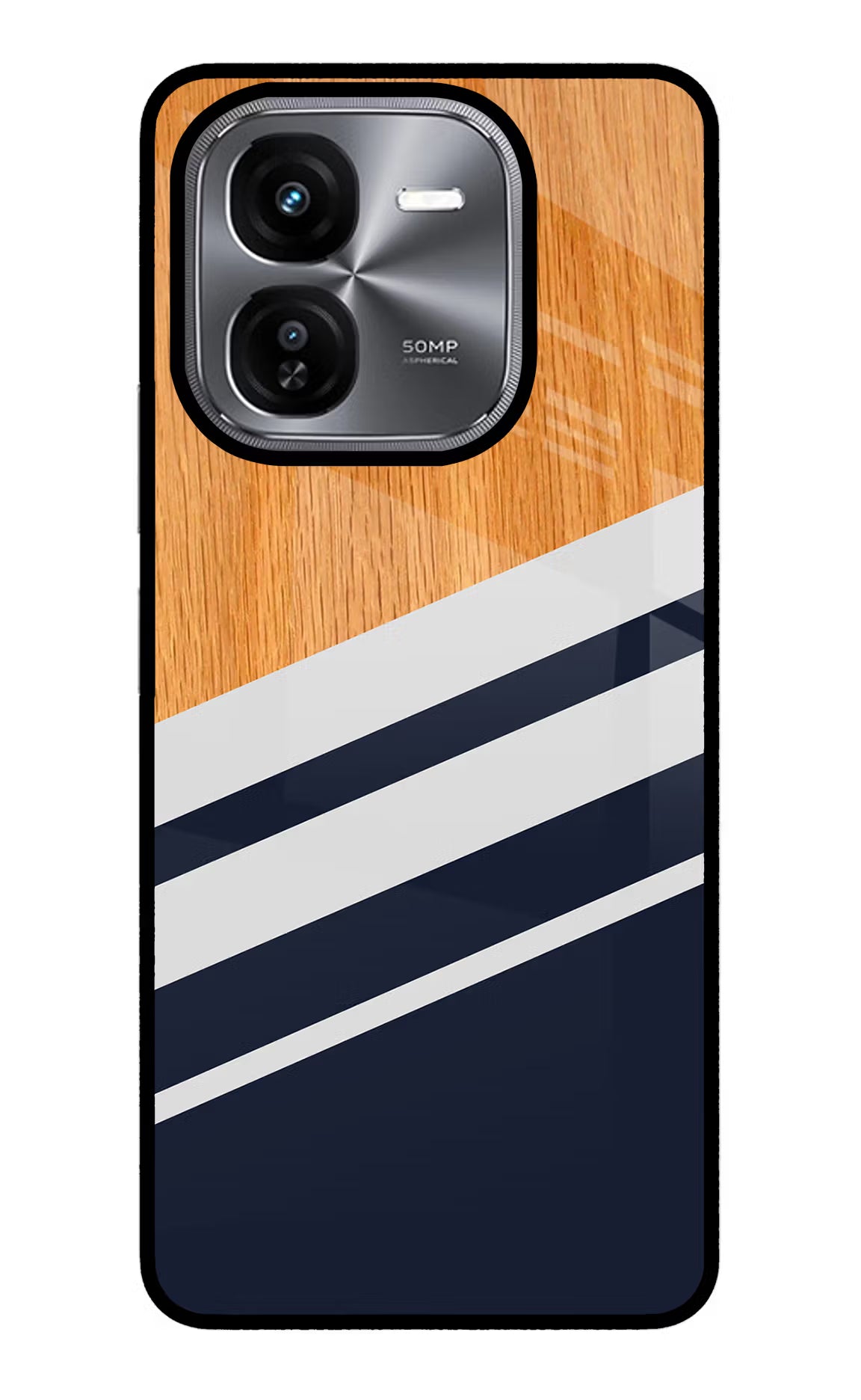 Blue and white wooden iQOO Z9X Glass Case Back Cover by Casekaro