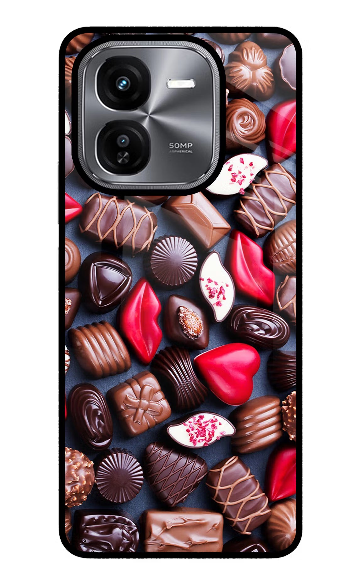 Chocolates iQOO Z9X Glass Case Back Cover by Casekaro