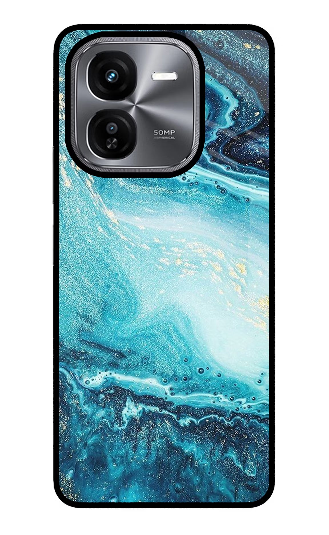 Blue Glitter Marble iQOO Z9X Glass Case Back Cover by Casekaro