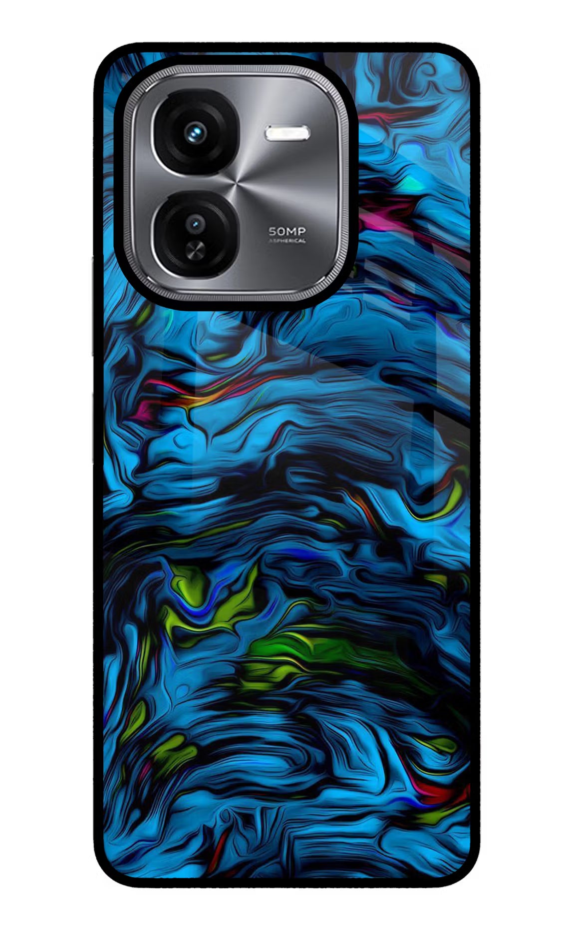 Dark Blue Abstract iQOO Z9X Glass Case Back Cover by Casekaro