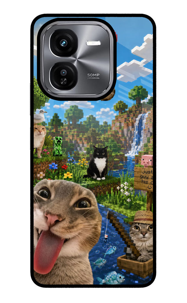 Minecraft Cat Chaos iQOO Z9X Glass Case