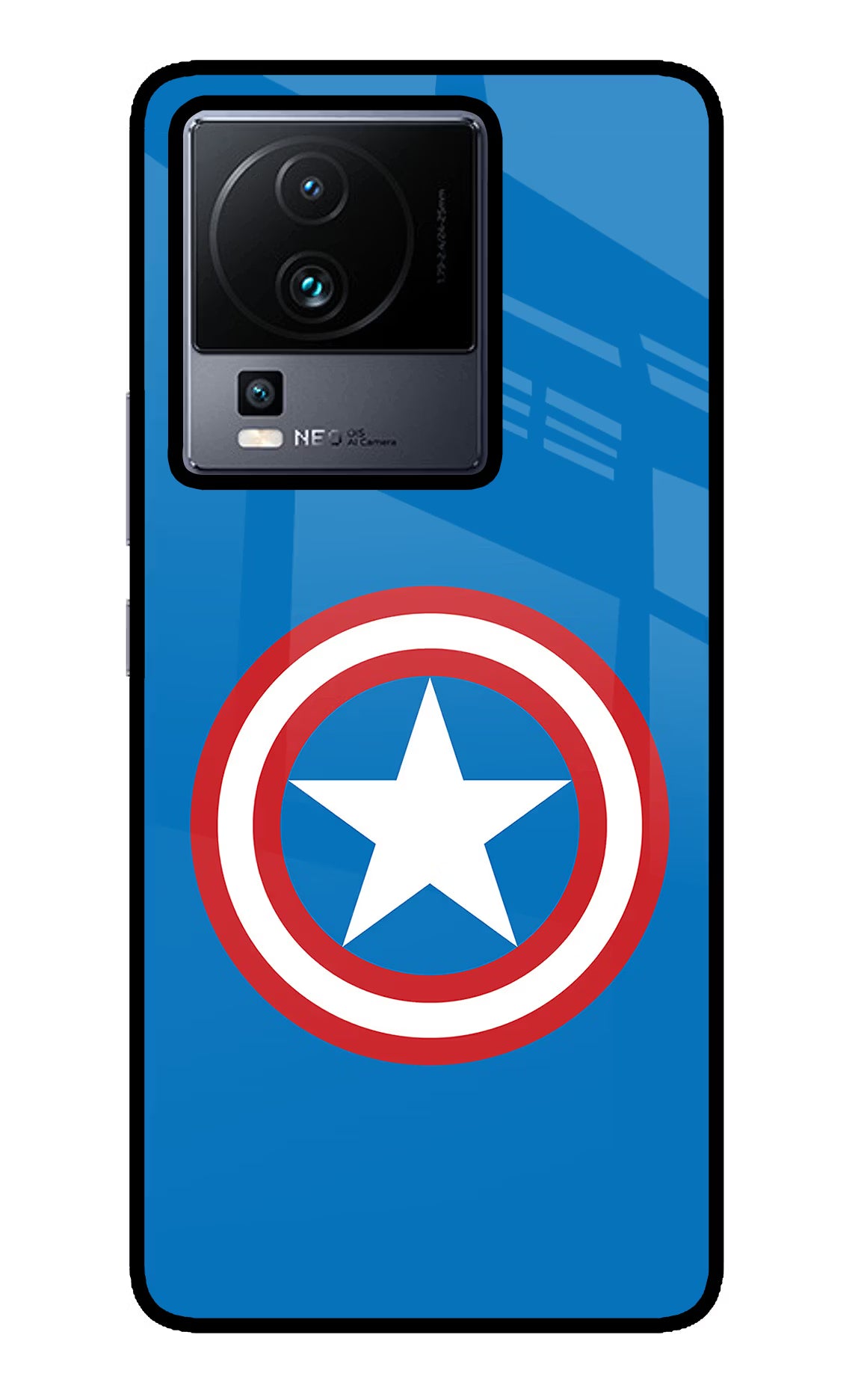 Captain America Logo iQOO Neo 7 Glass Case Back Cover by Casekaro