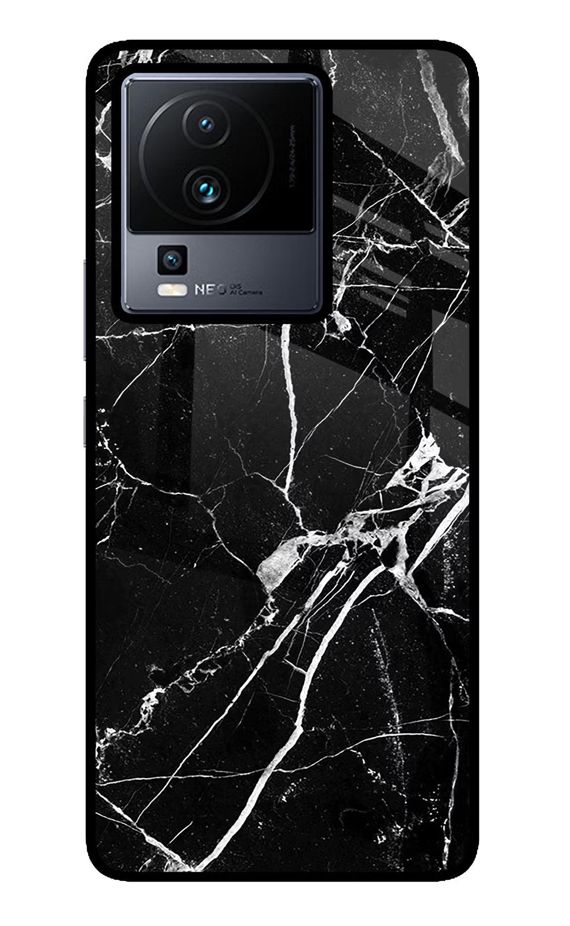 Black Marble Pattern iQOO Neo 7 Glass Case Back Cover by Casekaro