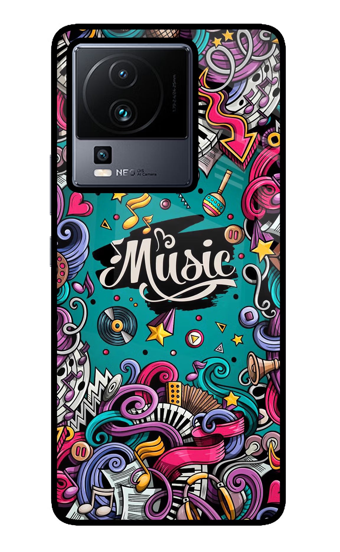 Music Graffiti iQOO Neo 7 Glass Case Back Cover by Casekaro