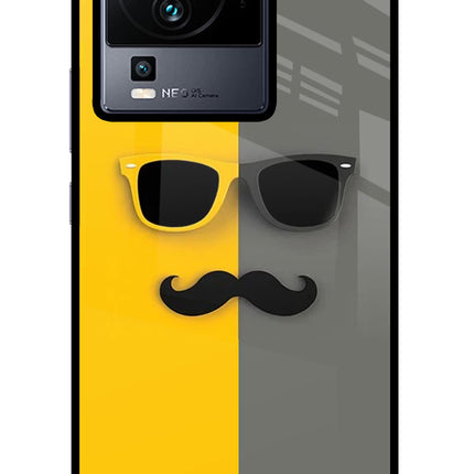 Sunglasses with Mustache iQOO Neo 7 Glass Case Back Cover by Casekaro