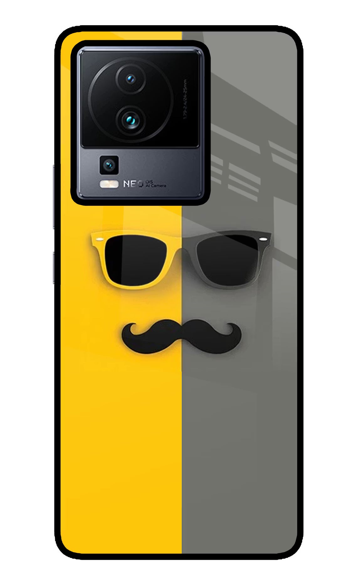 Sunglasses with Mustache iQOO Neo 7 Glass Case Back Cover by Casekaro