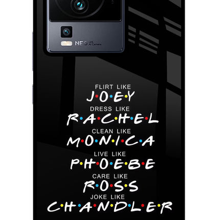 FRIENDS Character iQOO Neo 7 Glass Case Back Cover by Casekaro