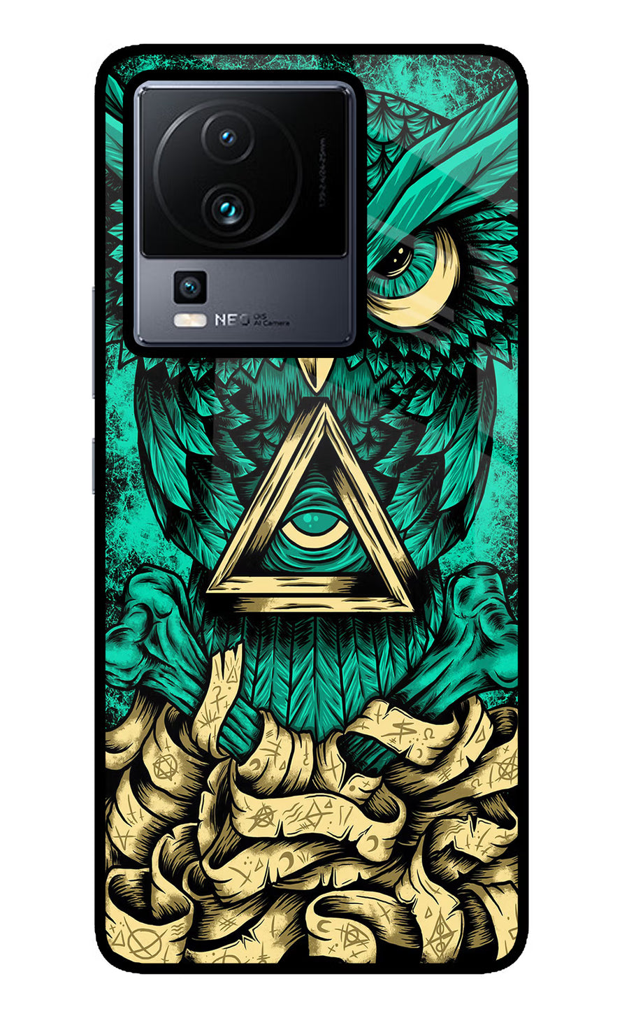 Green Owl iQOO Neo 7 Back Cover, Glass case