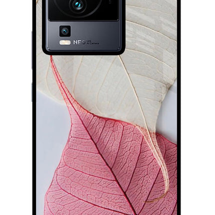 White Pink Leaf iQOO Neo 7 Glass Case Back Cover by Casekaro
