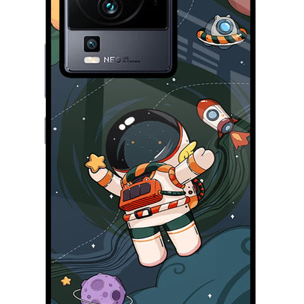 Cartoon Astronaut iQOO Neo 7 Glass Case Back Cover by Casekaro