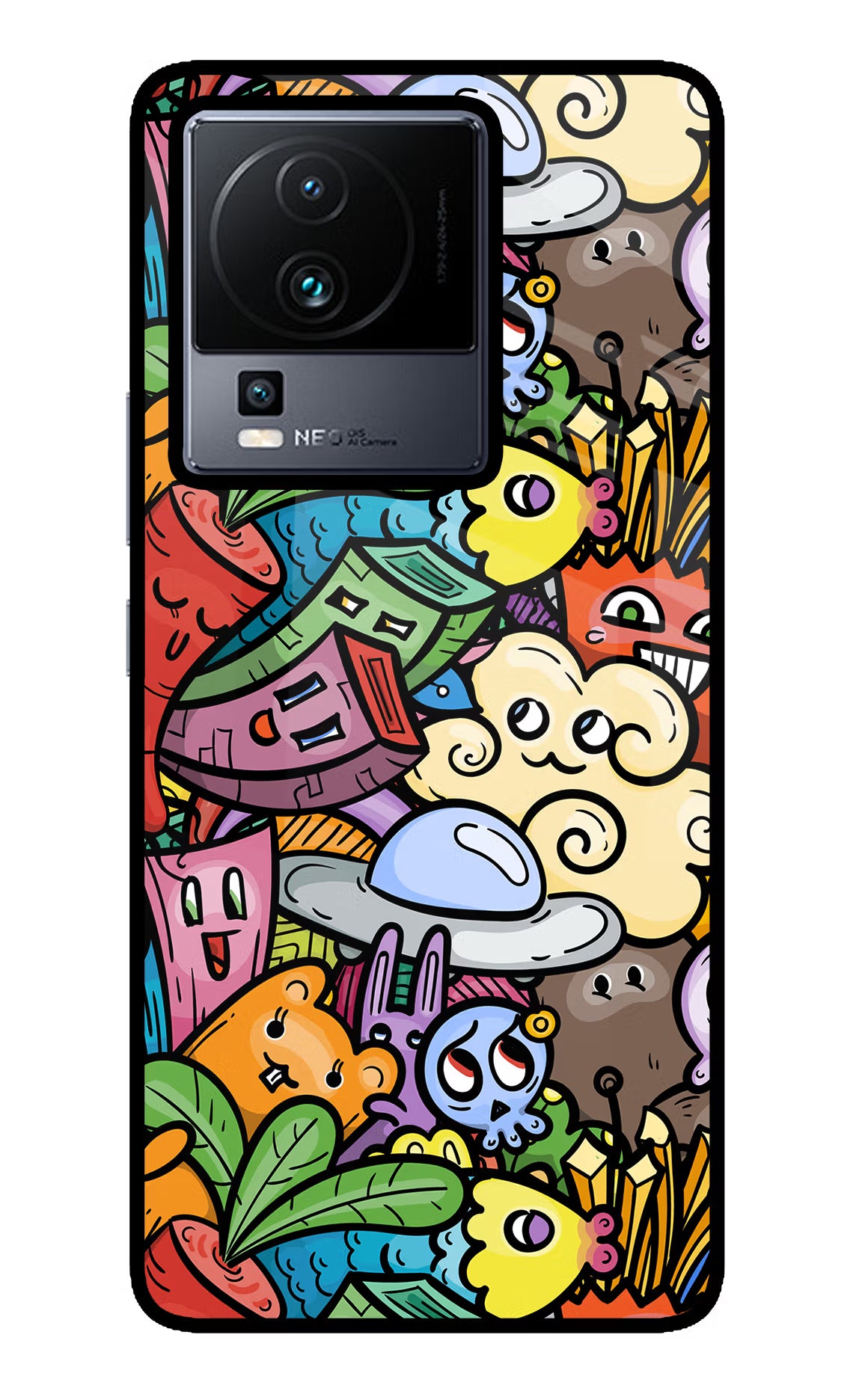 Veggie Doodle iQOO Neo 7 Glass Case Back Cover by Casekaro