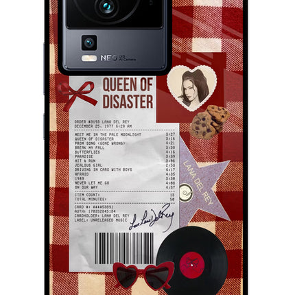 Queen of Disaster iQOO Neo 7 Glass Case Back Cover by Casekaro