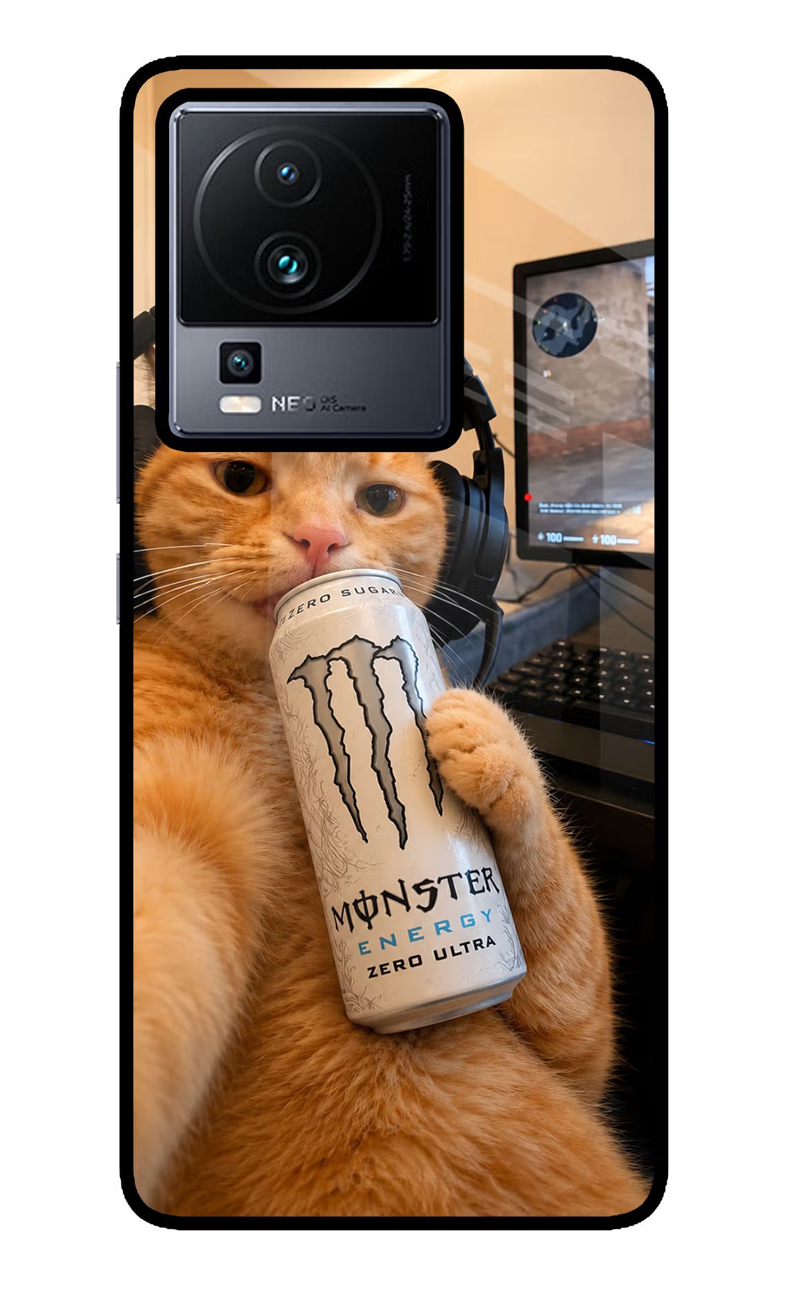 Gamer Cat Energy iQOO Neo 7 Glass Case