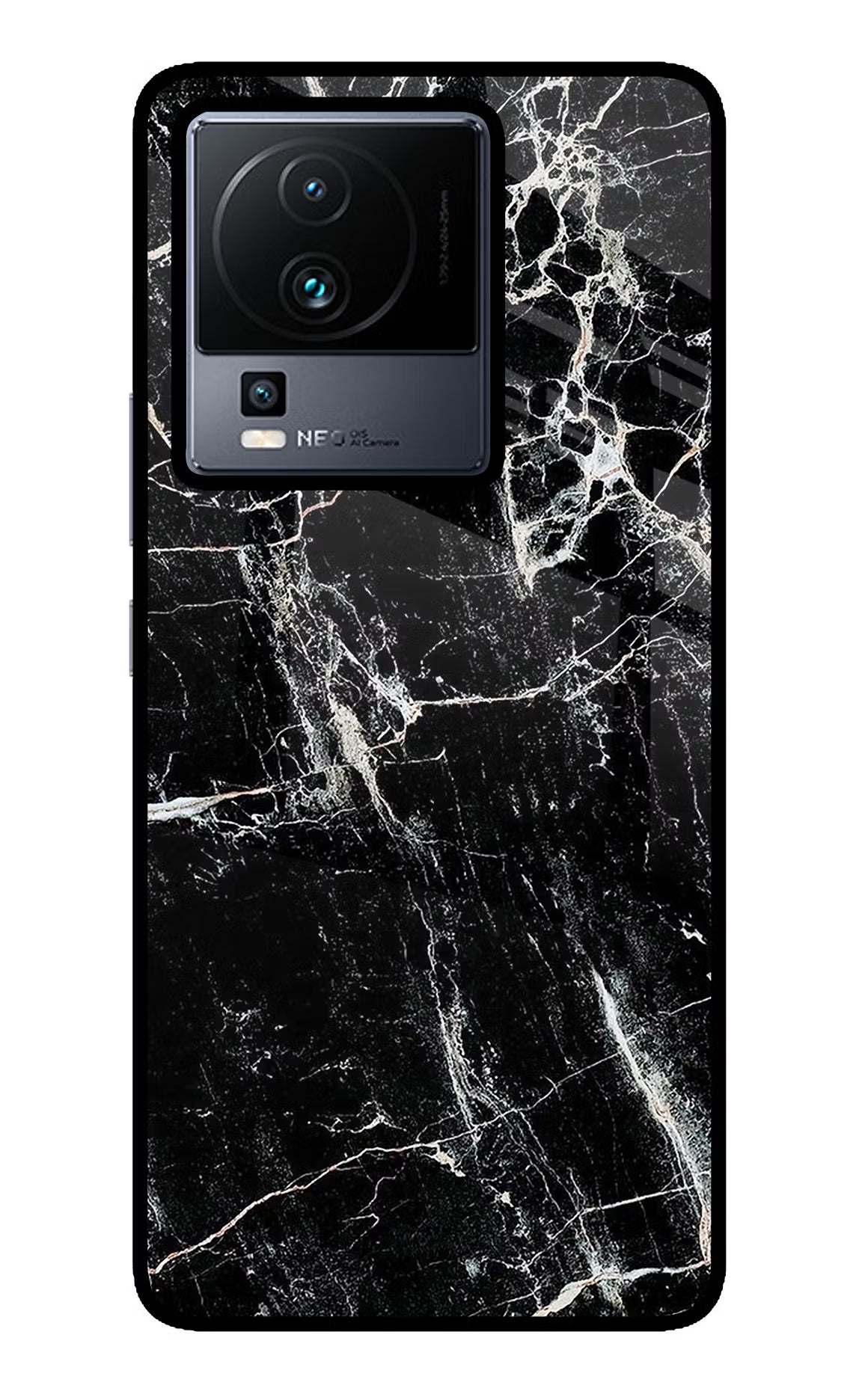 Black Marble Texture iQOO Neo 7 Pro Glass Case Back Cover by Casekaro