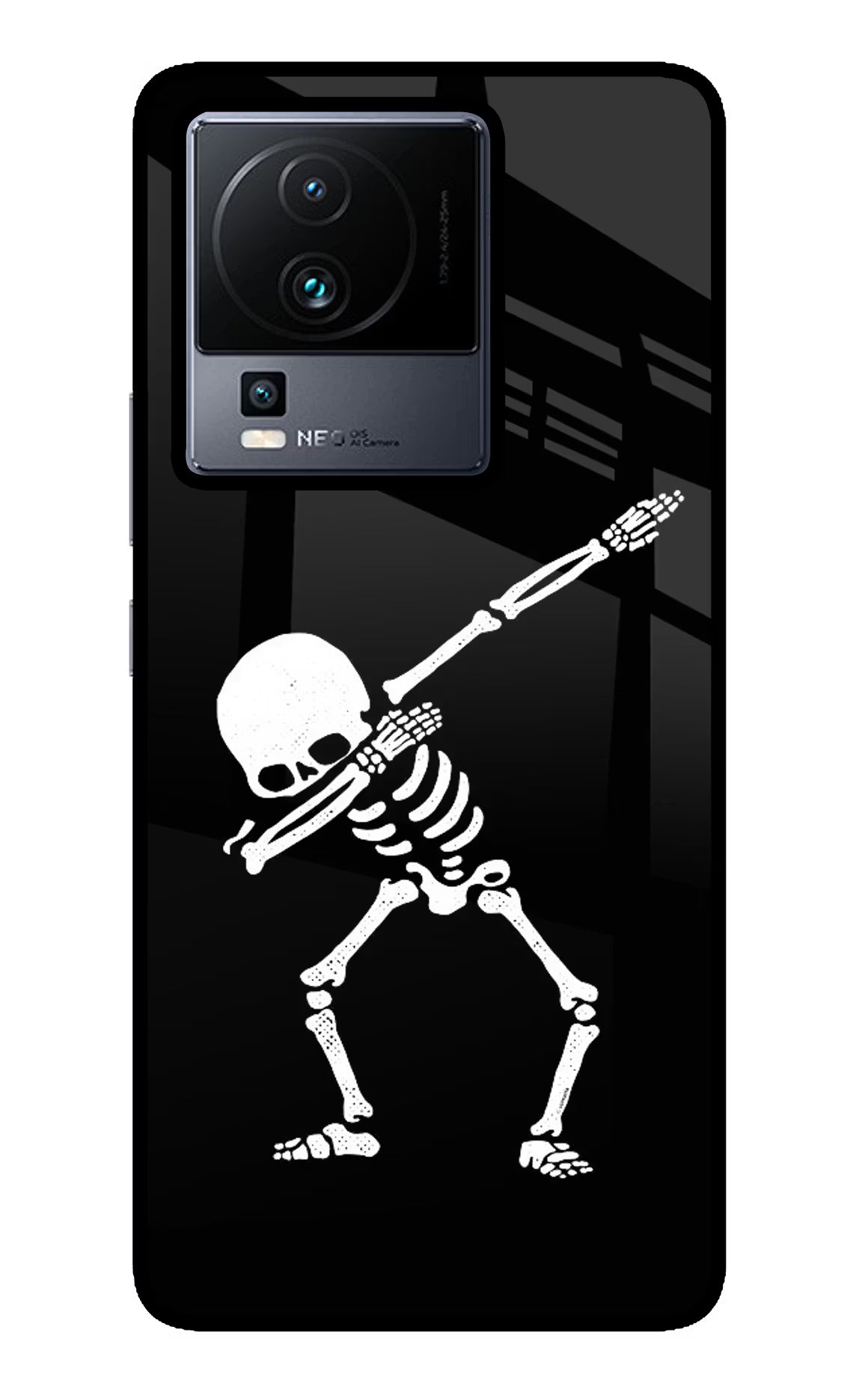 Dabbing Skeleton Art iQOO Neo 7 Pro Glass Case Back Cover by Casekaro