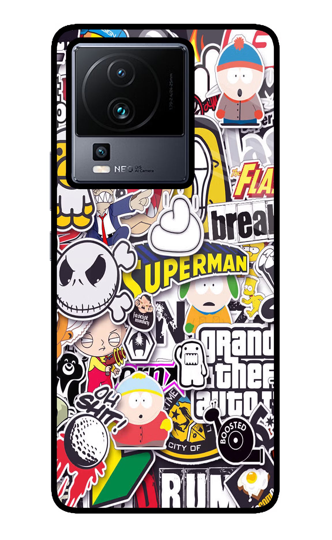Sticker Bomb iQOO Neo 7 Pro Glass Case Back Cover by Casekaro