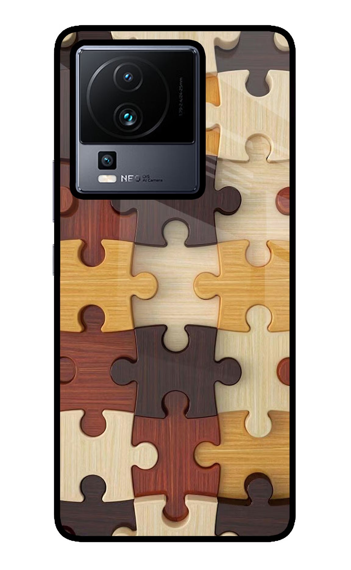 Wooden Puzzle iQOO Neo 7 Pro Glass Case Back Cover by Casekaro