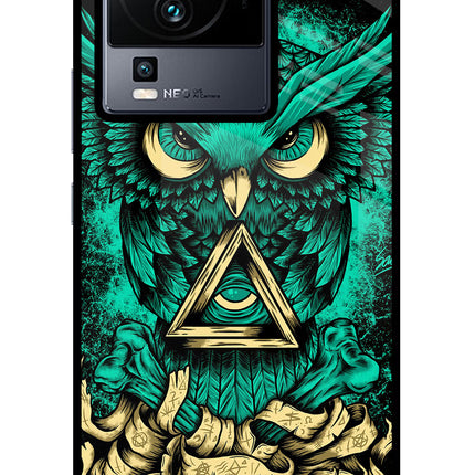 Green Owl iQOO Neo 7 Pro Glass Case Back Cover by Casekaro
