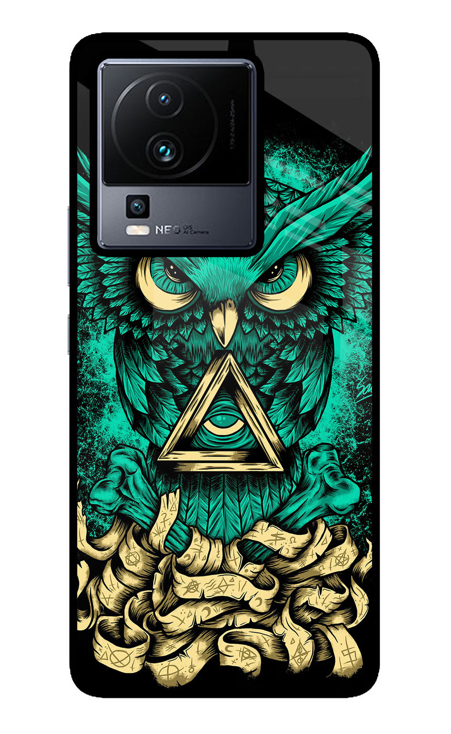 Green Owl iQOO Neo 7 Pro Back Cover, Glass case