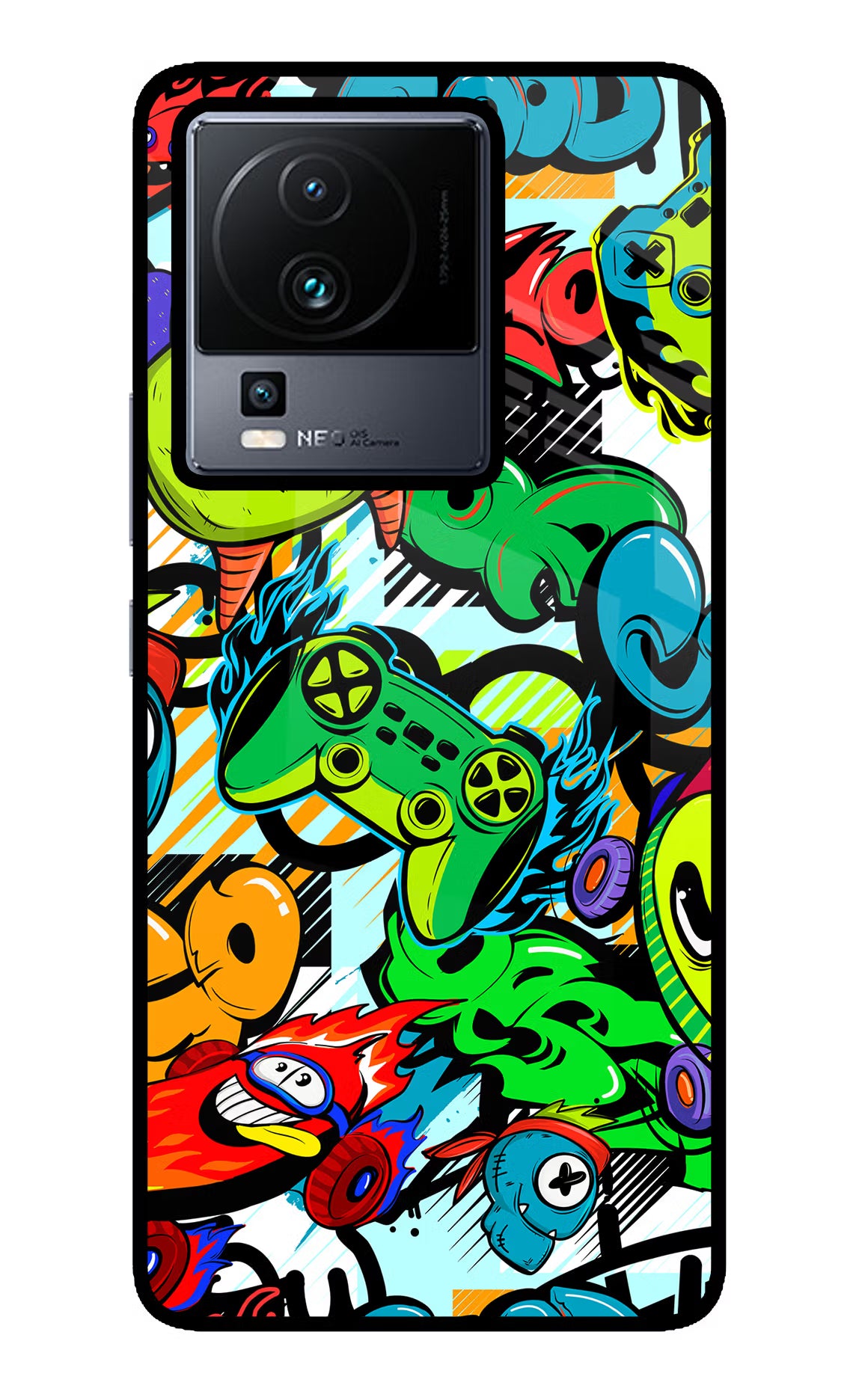 Game Doodle iQOO Neo 7 Pro Glass Case Back Cover by Casekaro