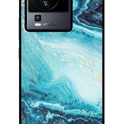Blue Glitter Marble iQOO Neo 7 Pro Glass Case Back Cover by Casekaro