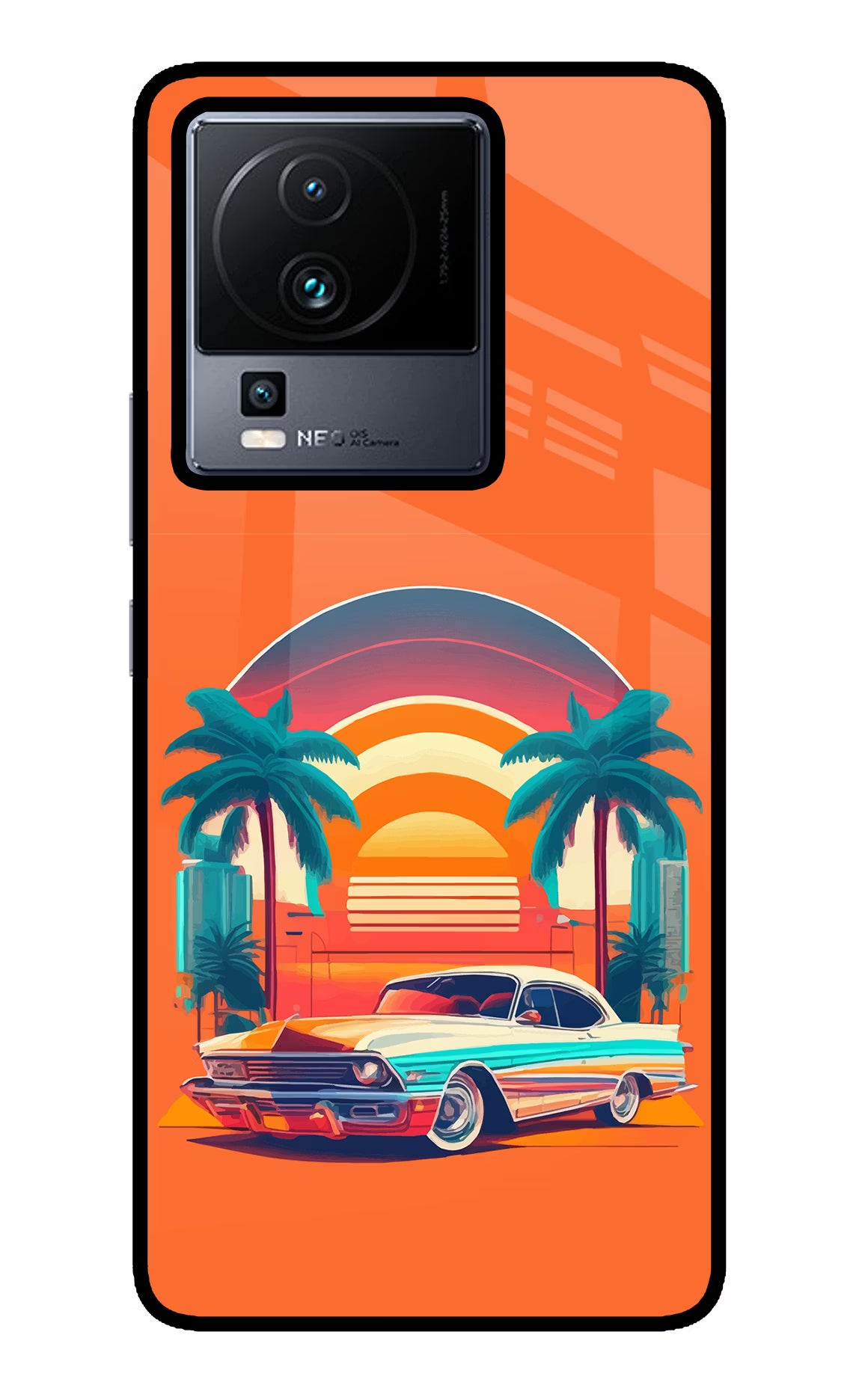 Palm Drive 80s iQOO Neo 7 Pro Glass Case Back Cover by Casekaro