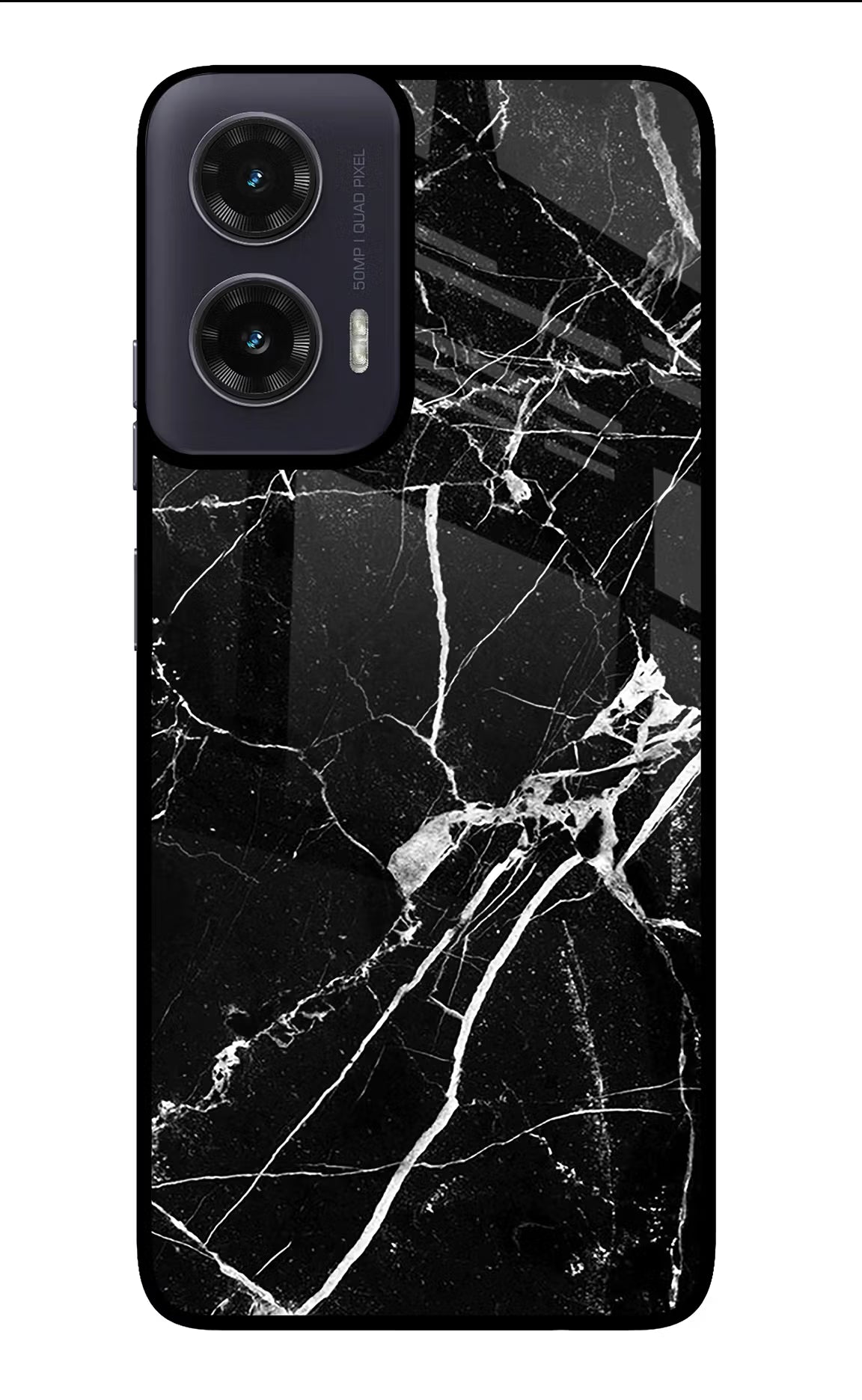 Black Marble Pattern Moto G35 5G Glass Case Back Cover by Casekaro