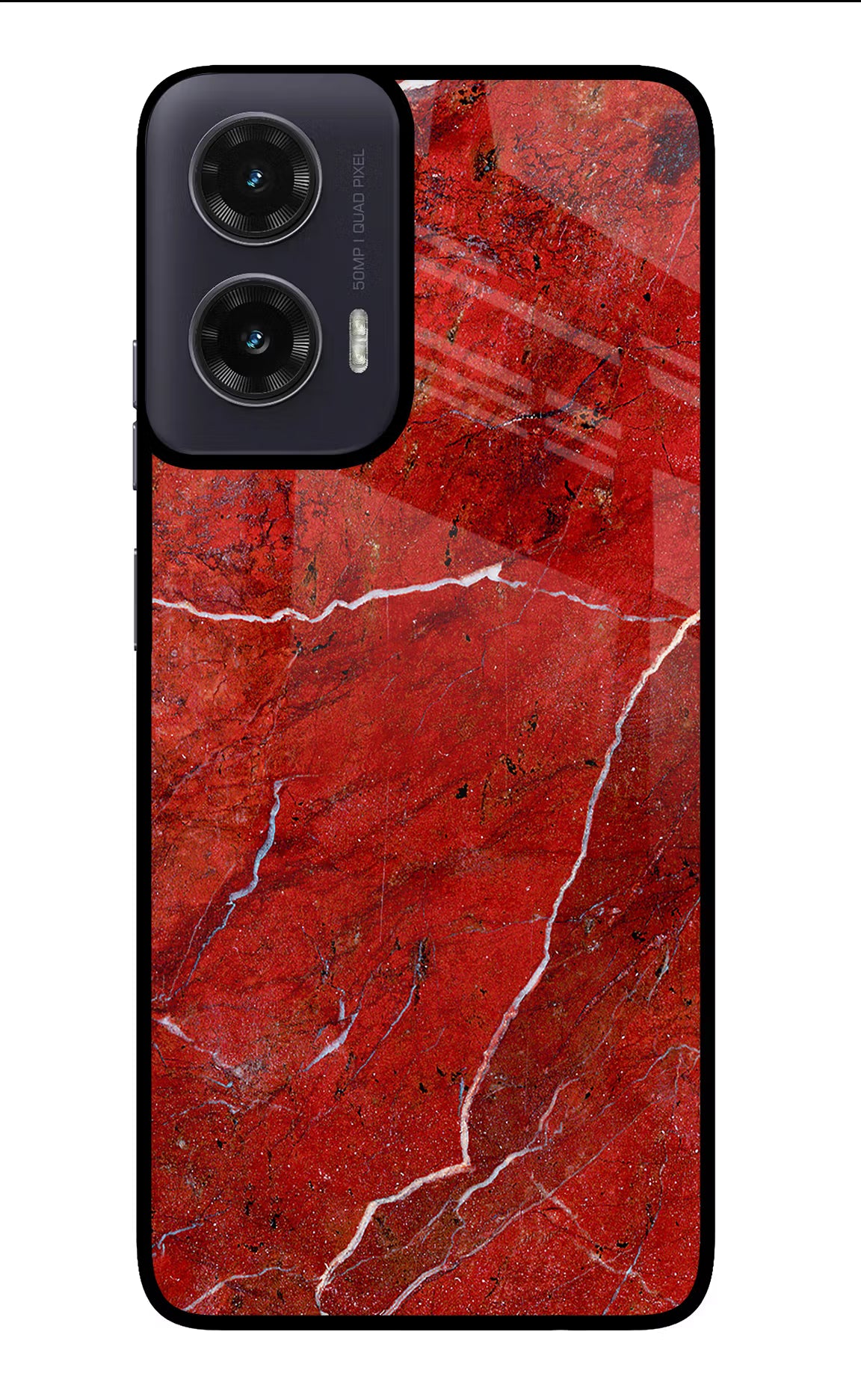 Red Marble Design Moto G35 5G Glass Case Back Cover by Casekaro