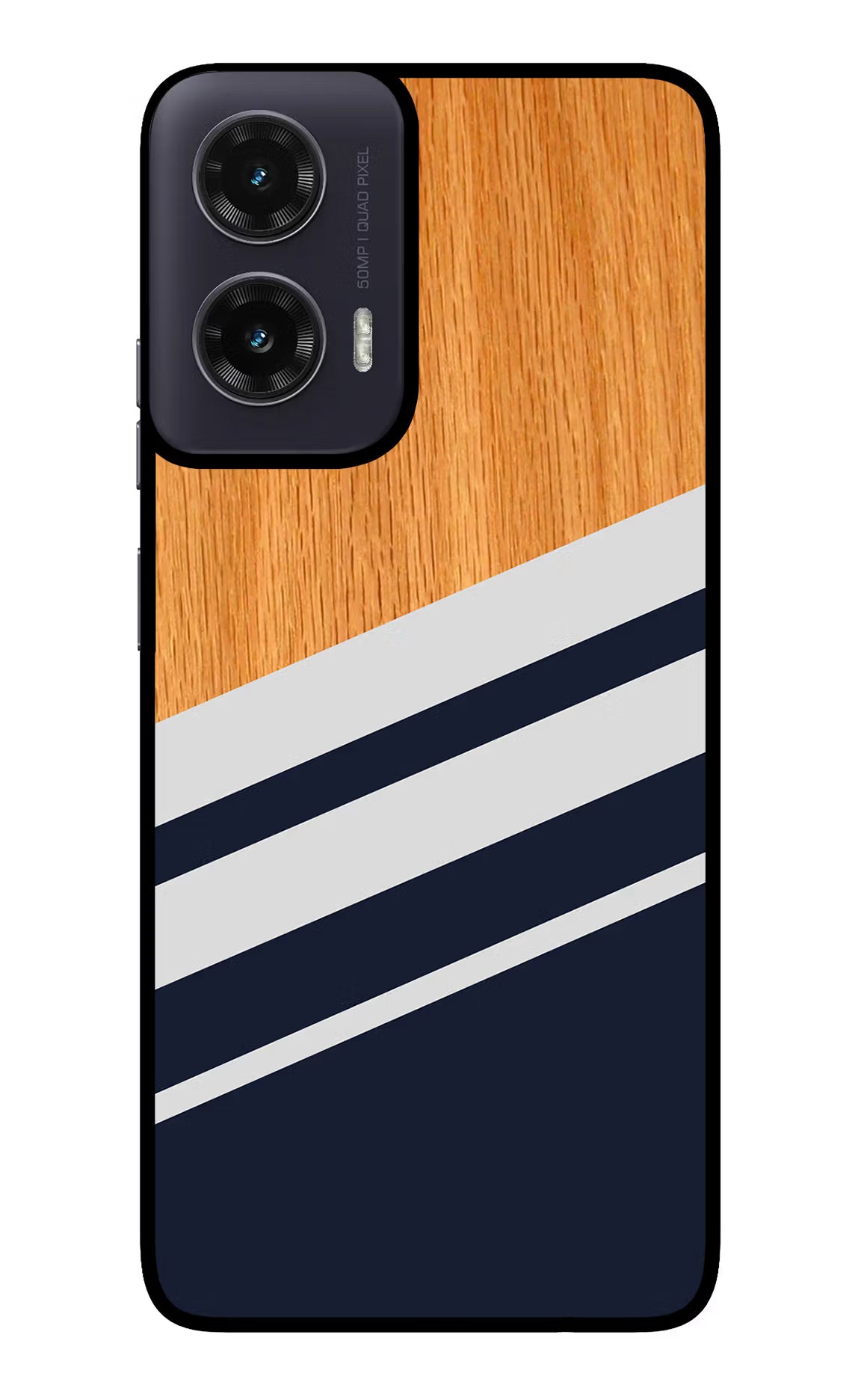 Blue and white wooden Moto G35 5G Glass Case