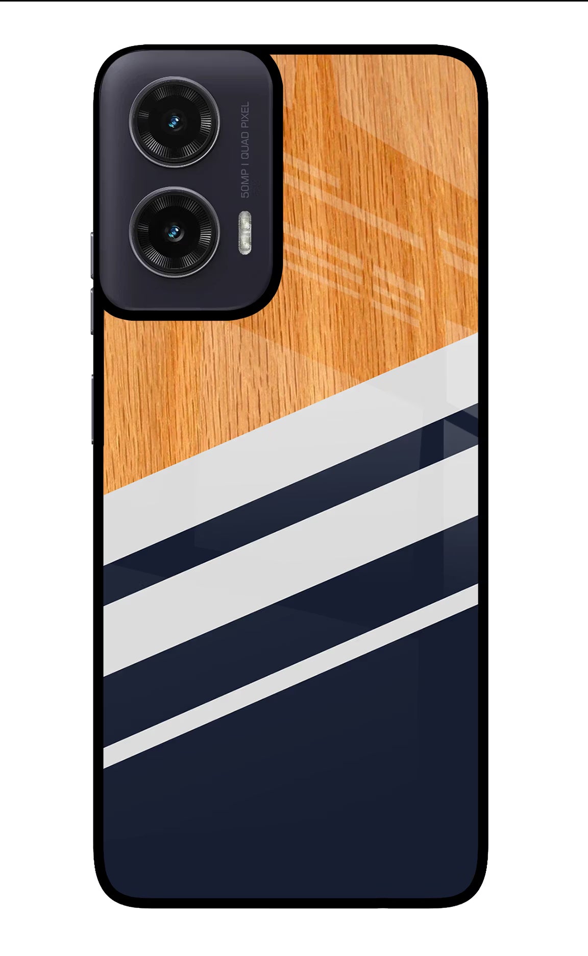 Blue and white wooden Moto G35 5G Glass Case Back Cover by Casekaro