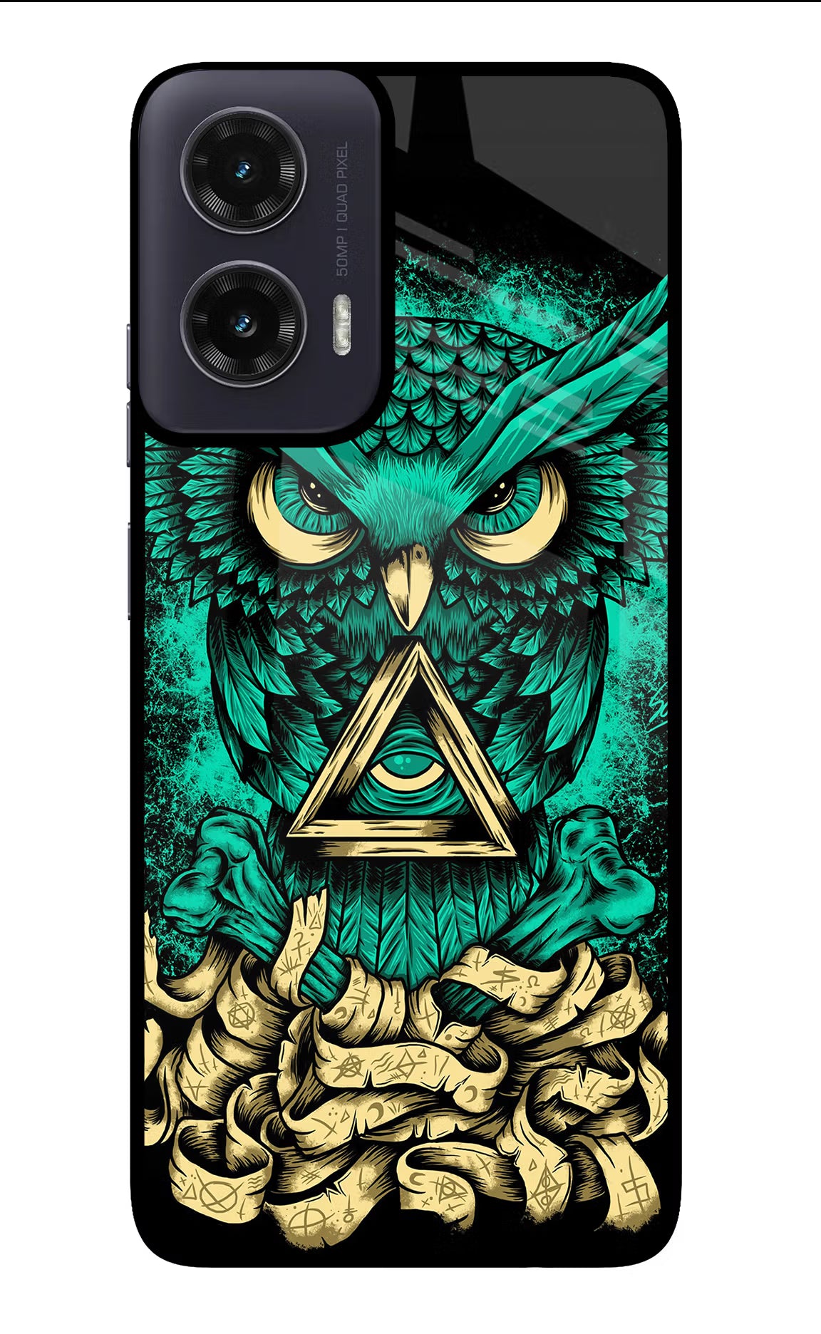 Green Owl Moto G35 5G Glass Case Back Cover by Casekaro