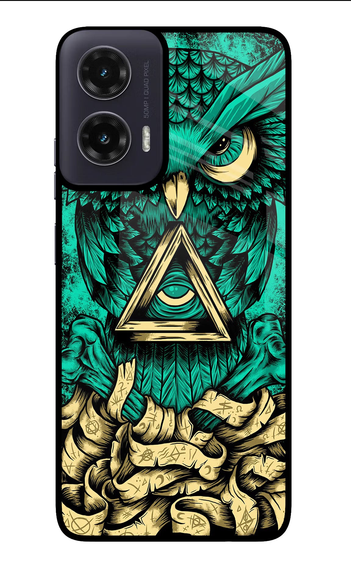 Green Owl Moto G35 5G Glass Case Back Cover by Casekaro