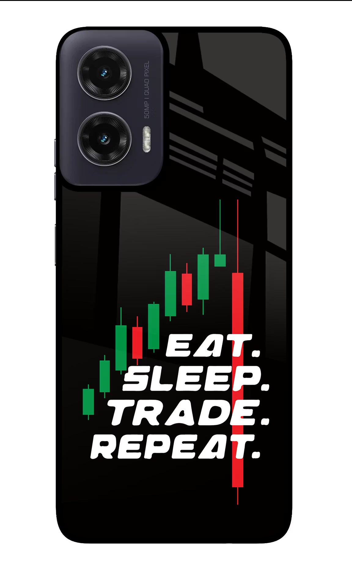 Eat Sleep Trade Repeat Moto G35 5G Glass Case Back Cover by Casekaro