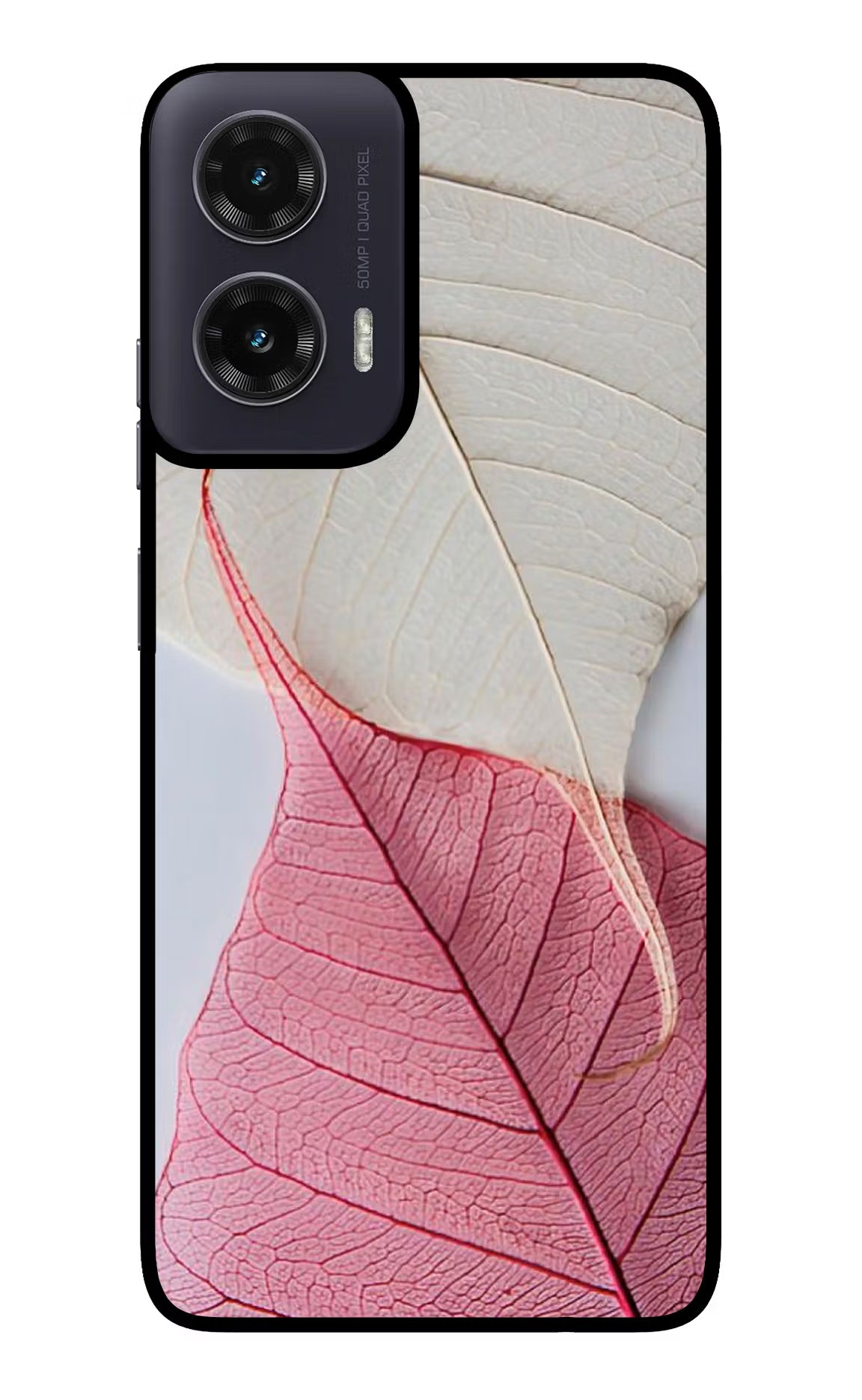 White Pink Leaf Moto G35 5G Glass Case