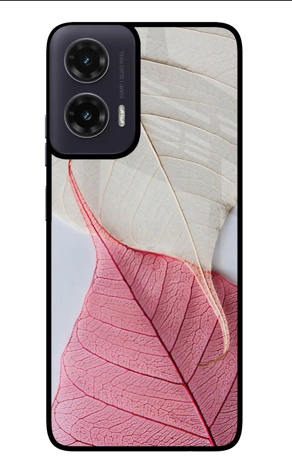White Pink Leaf Moto G35 5G Glass Case Back Cover by Casekaro