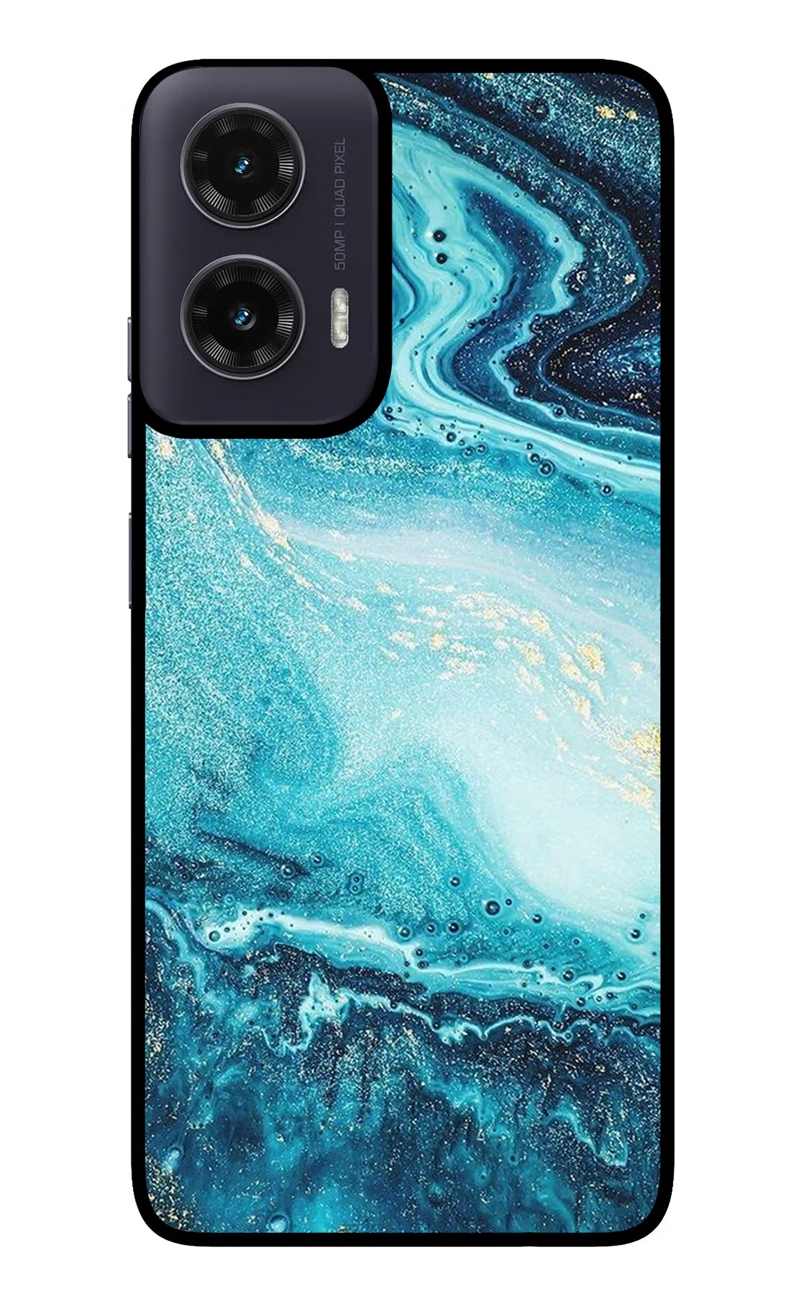 Blue Glitter Marble Moto G35 5G Glass Case Back Cover by Casekaro