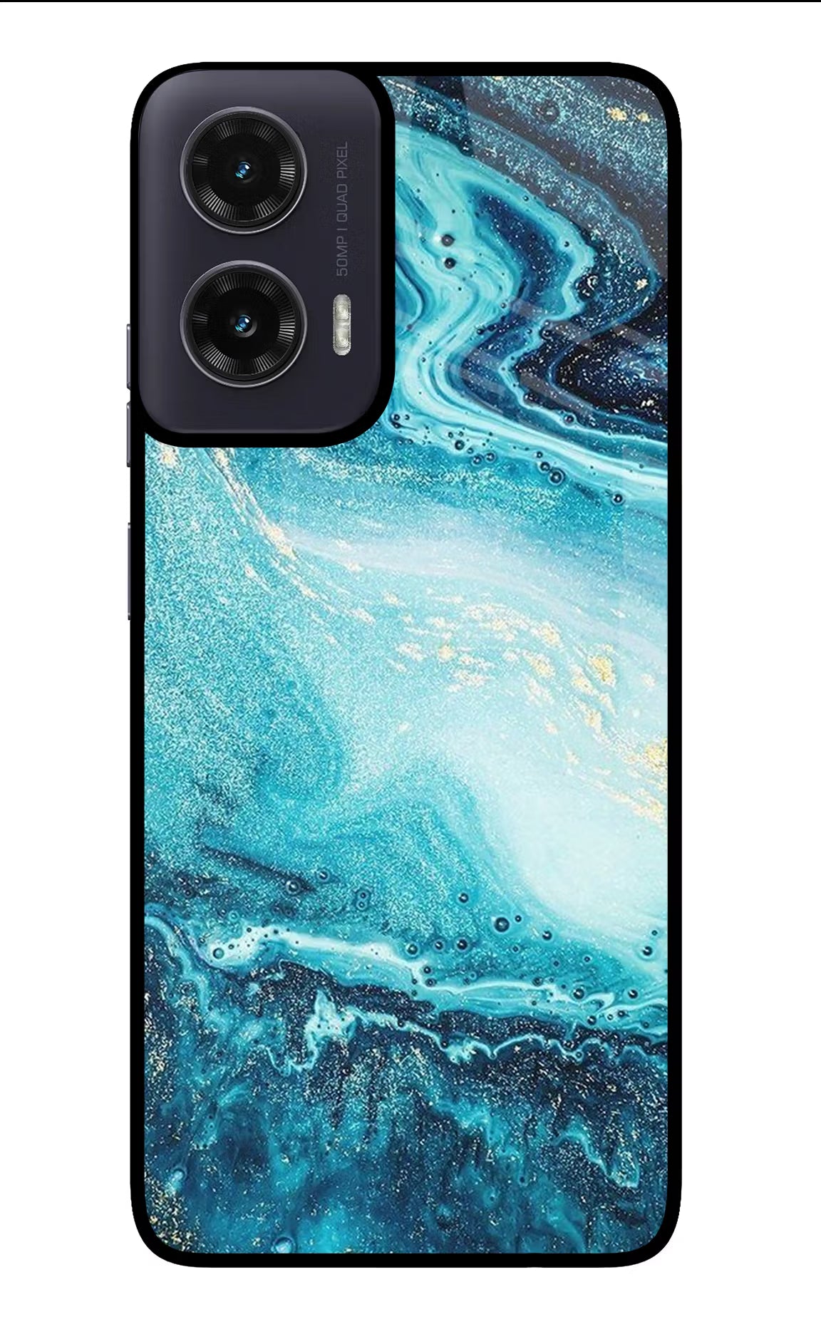 Blue Glitter Marble Moto G35 5G Glass Case Back Cover by Casekaro