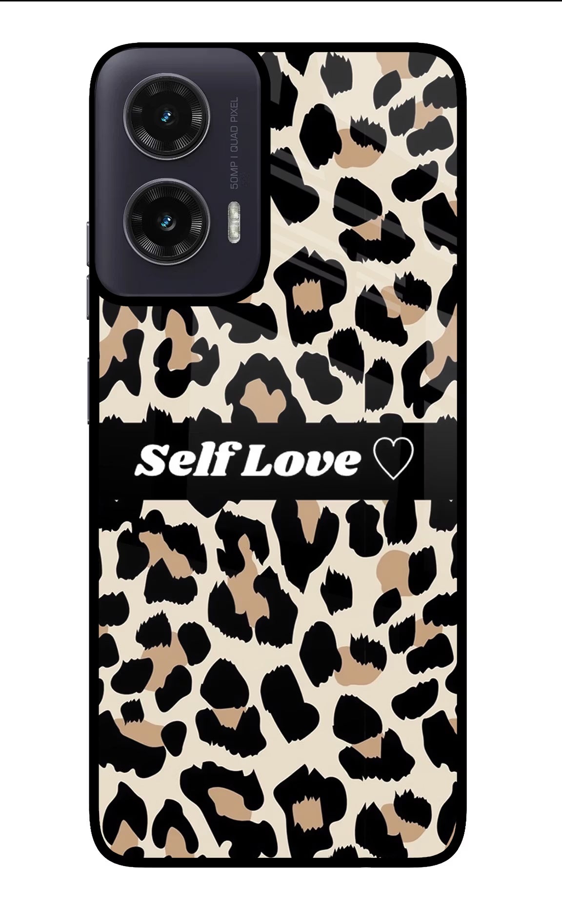 Leopard Print Self Love Moto G35 5G Glass Case Back Cover by Casekaro