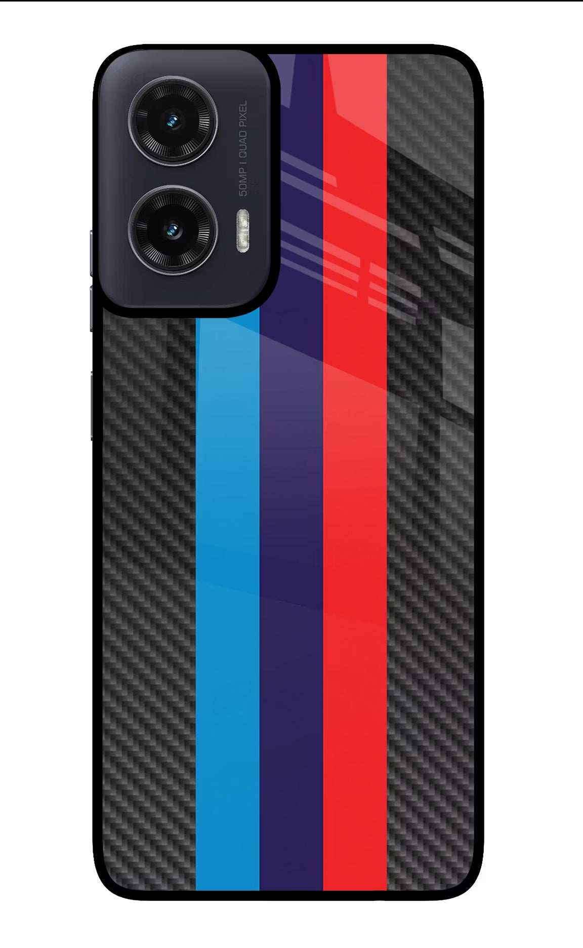 BMW Stripes Pattern Moto G35 5G Glass Case Back Cover by Casekaro