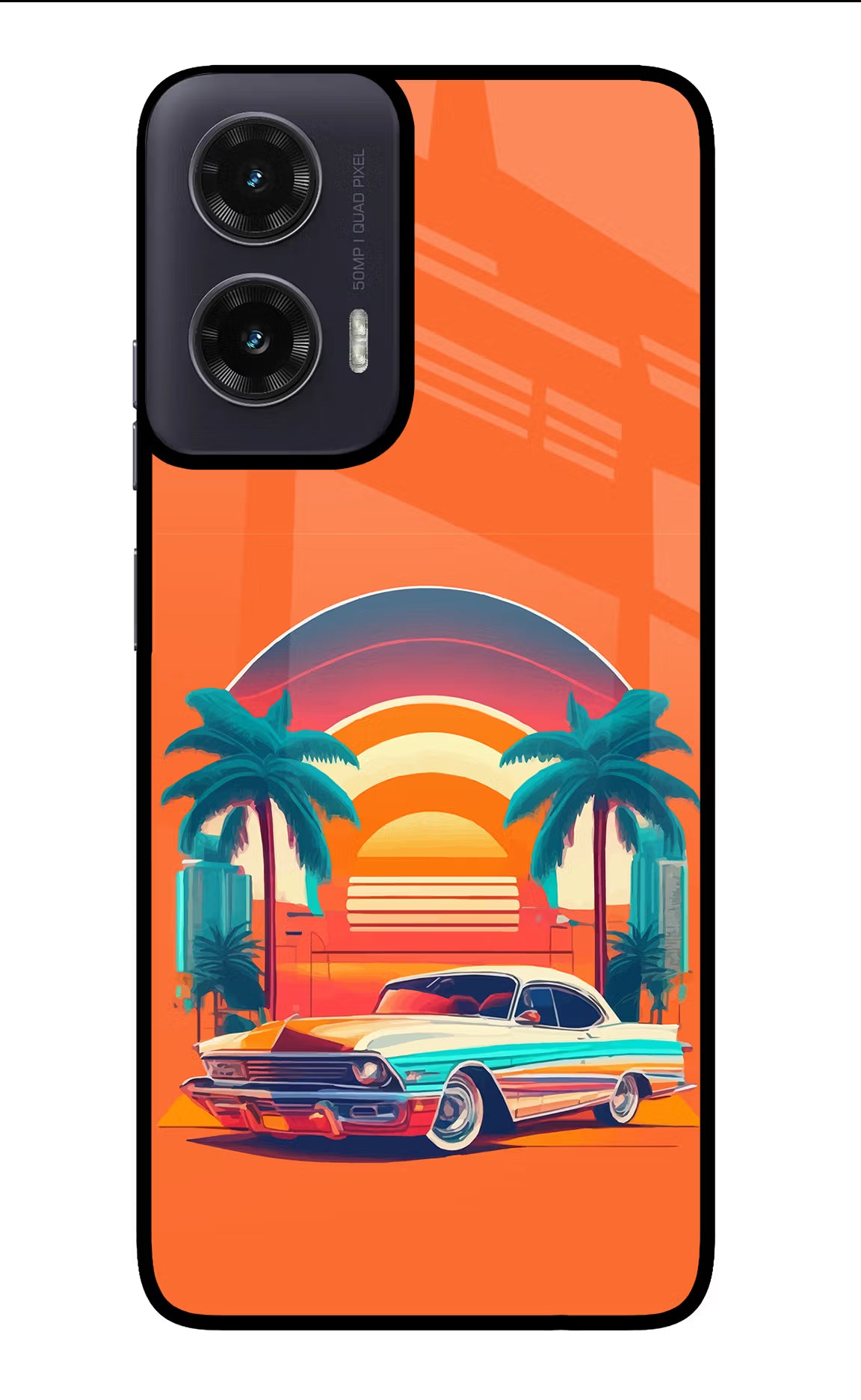 Palm Drive 80s Moto G35 5G Glass Case Back Cover by Casekaro