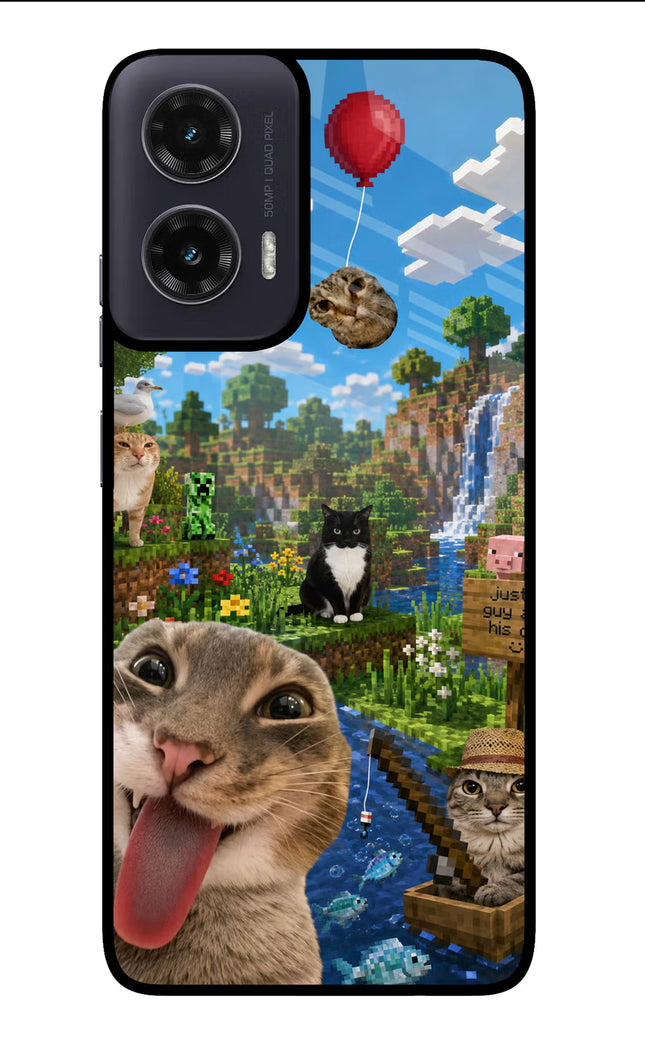 Minecraft Cat Chaos Moto G35 5G Glass Case Back Cover by Casekaro