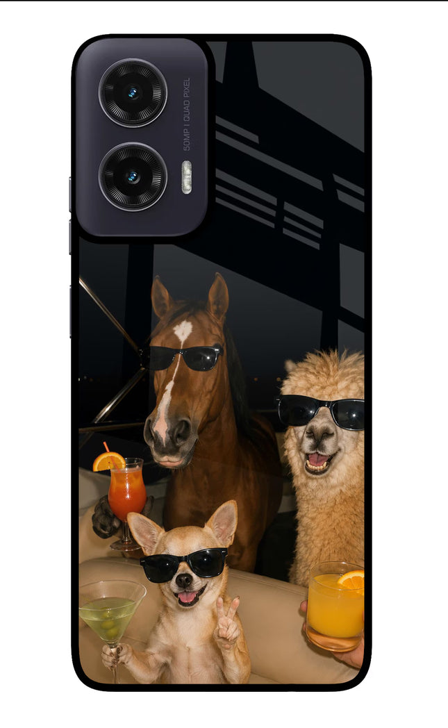 Party Squad Moto G35 5G Glass Case Back Cover by Casekaro