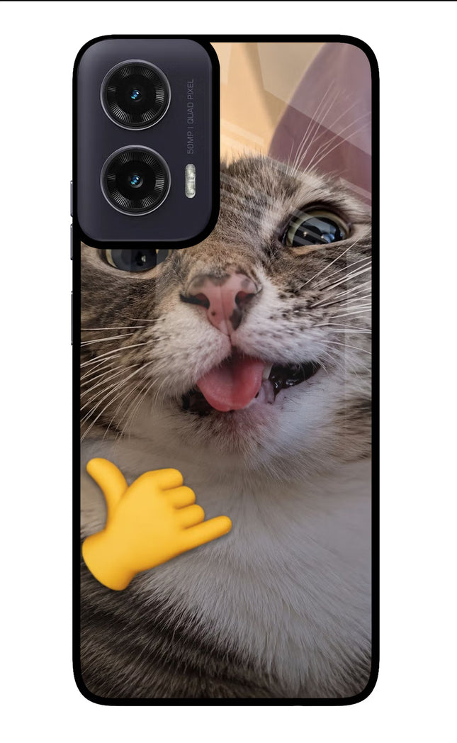 Silly Cat Call Moto G35 5G Glass Case Back Cover by Casekaro