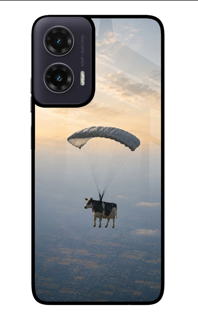 Skydiving Cow Moto G35 5G Glass Case Back Cover by Casekaro