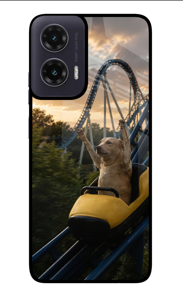 Rollercoaster Dog Moto G35 5G Glass Case Back Cover by Casekaro