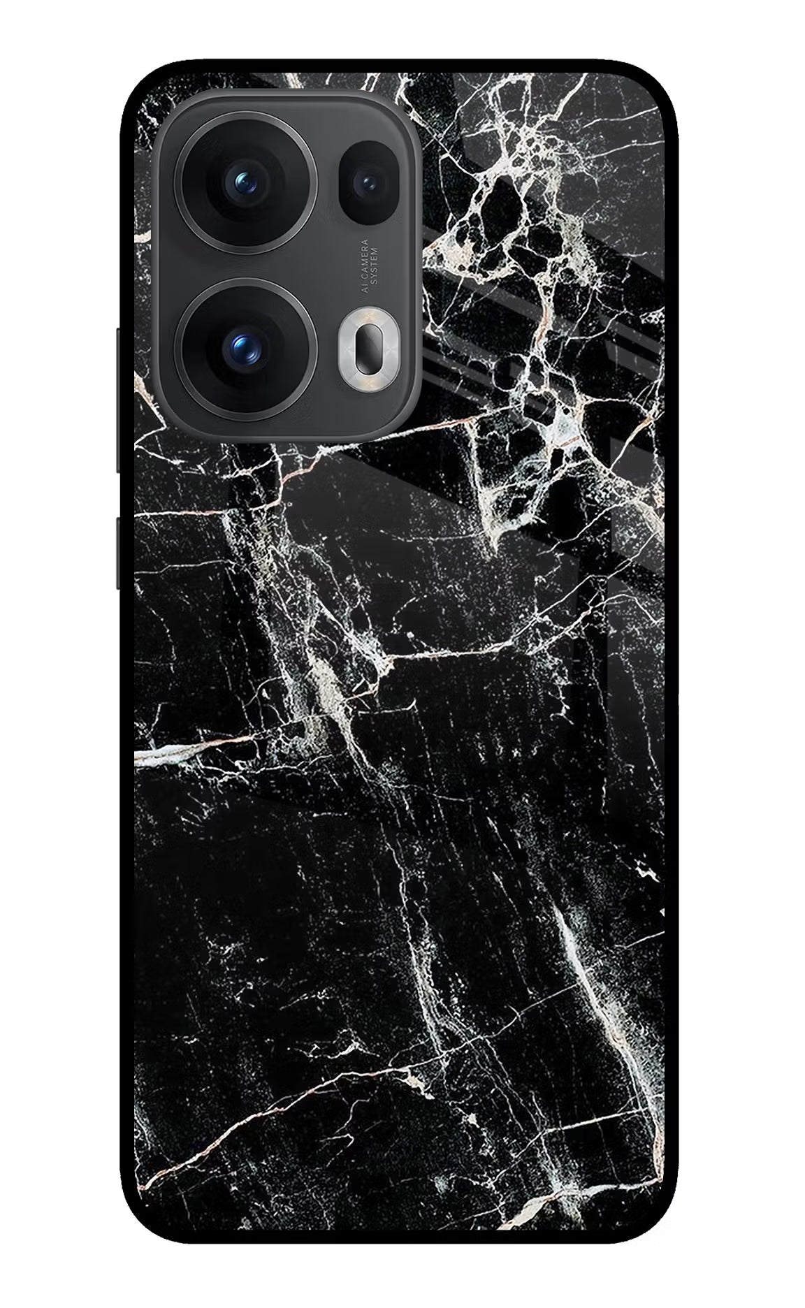Black Marble Texture Oppo Reno13 Pro 5G Glass Case Back Cover by Casekaro