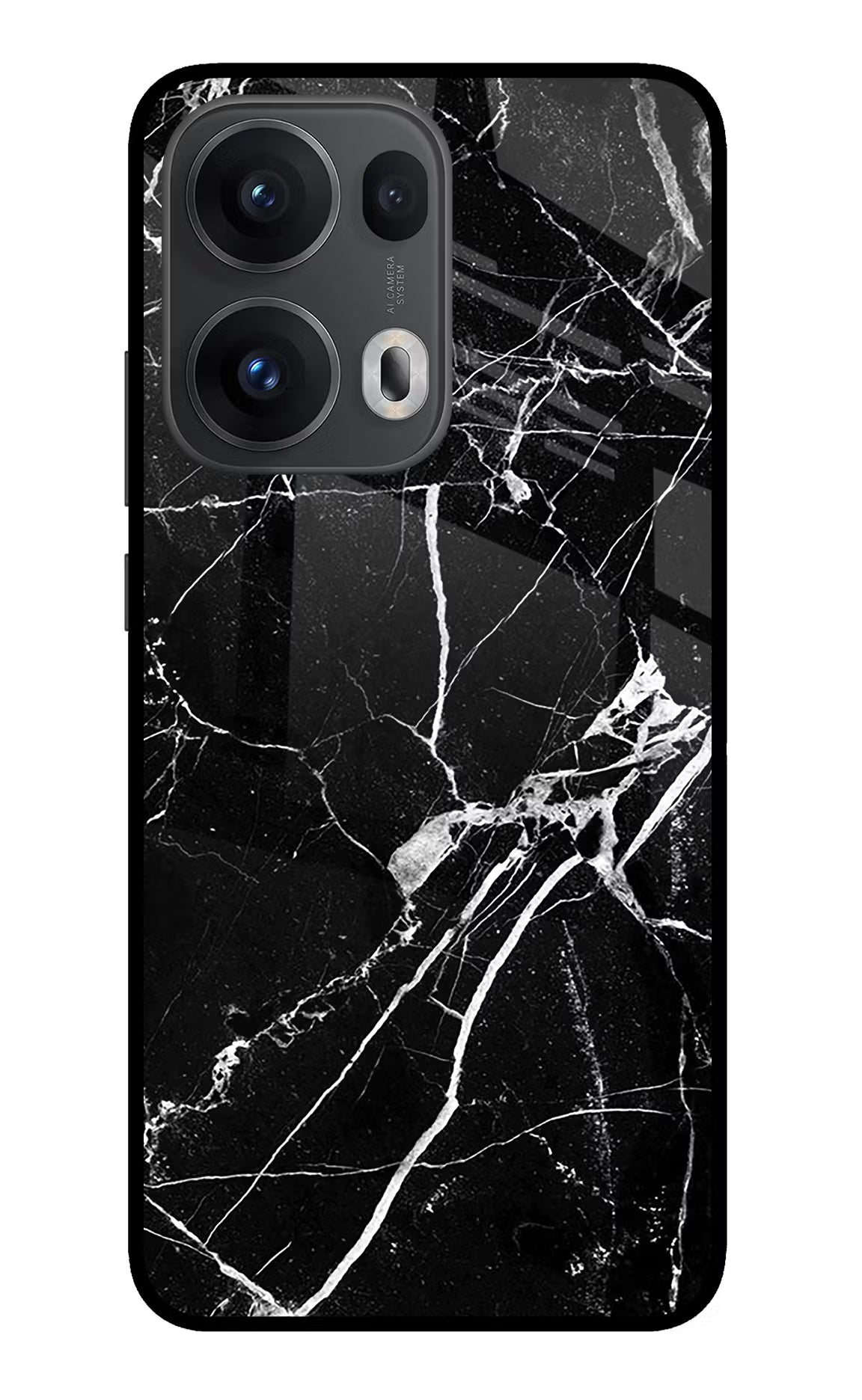 Black Marble Pattern Oppo Reno13 Pro 5G Glass Case Back Cover by Casekaro