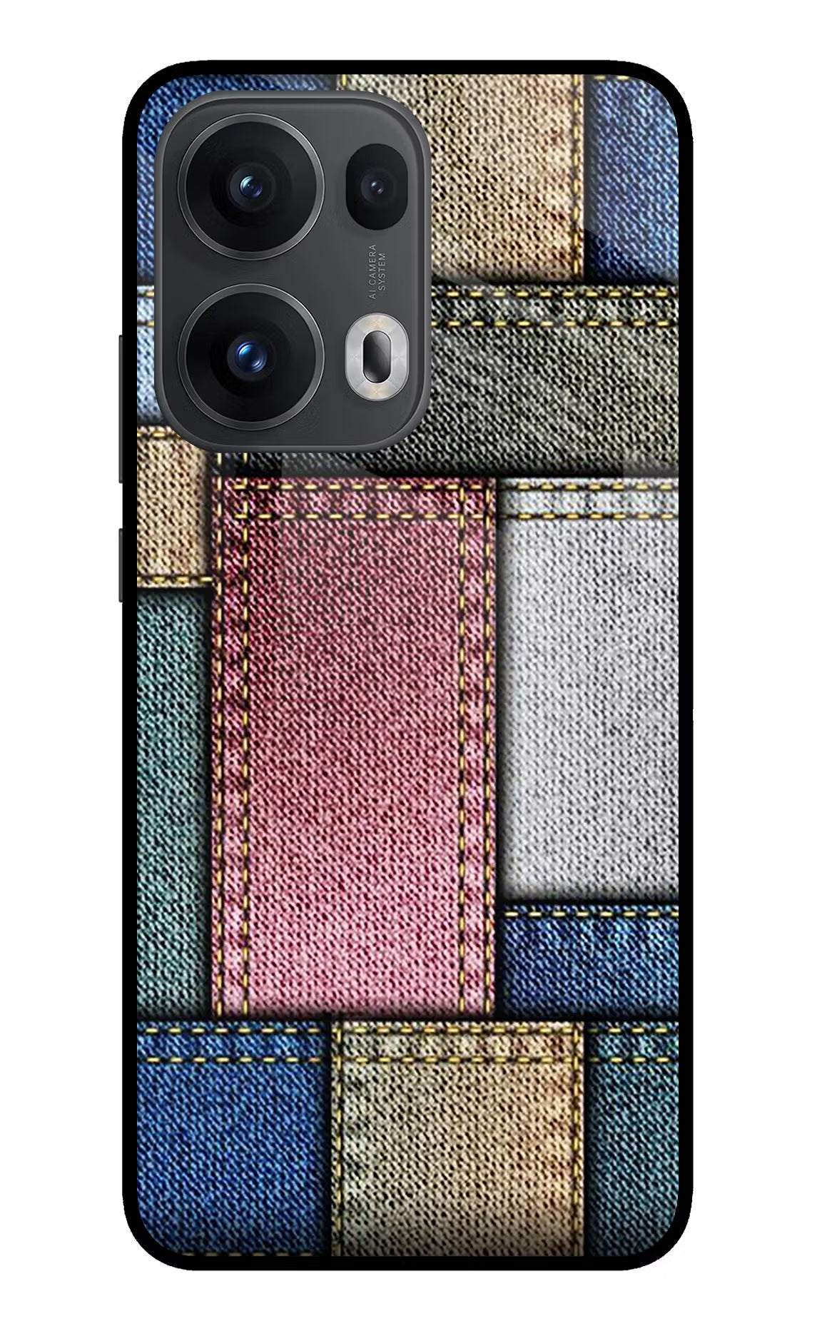 Multicolor Jeans Oppo Reno13 Pro 5G Glass Case Back Cover by Casekaro