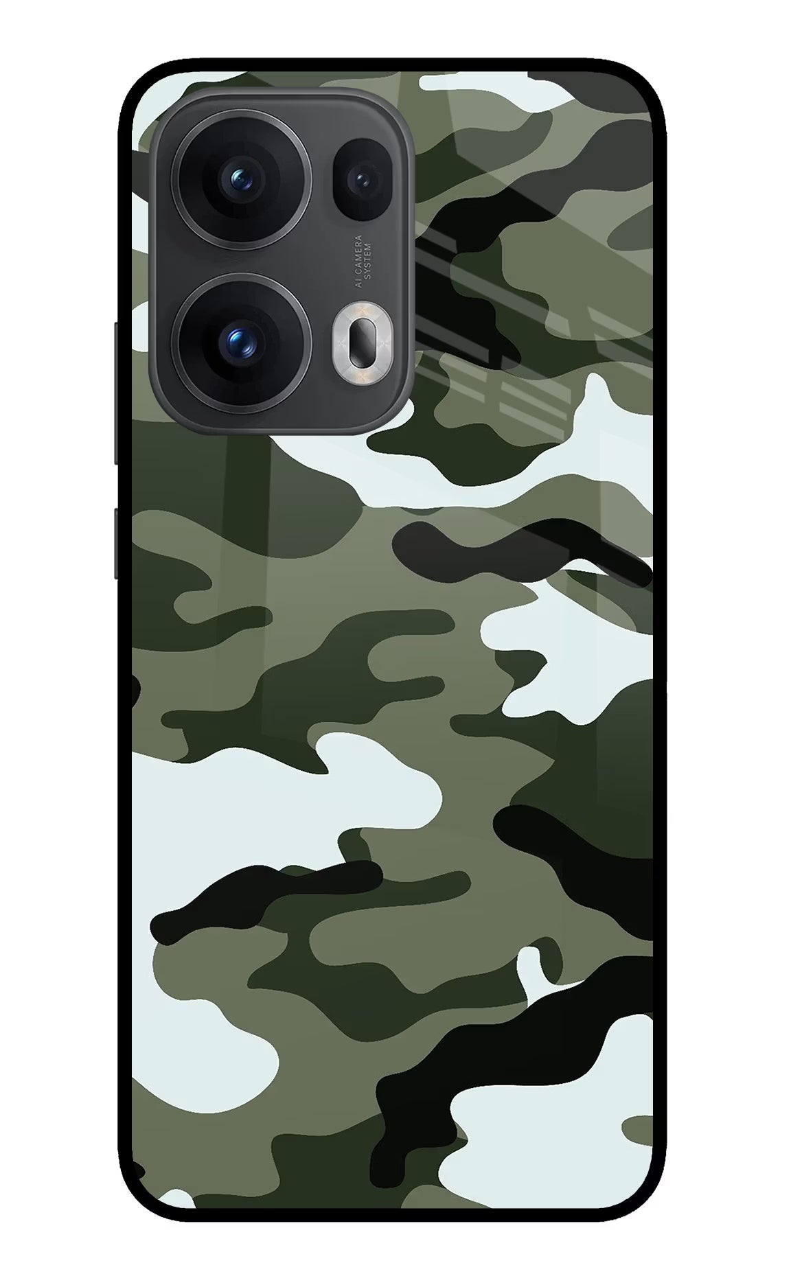 Camouflage Oppo Reno13 Pro 5G Glass Case Back Cover by Casekaro