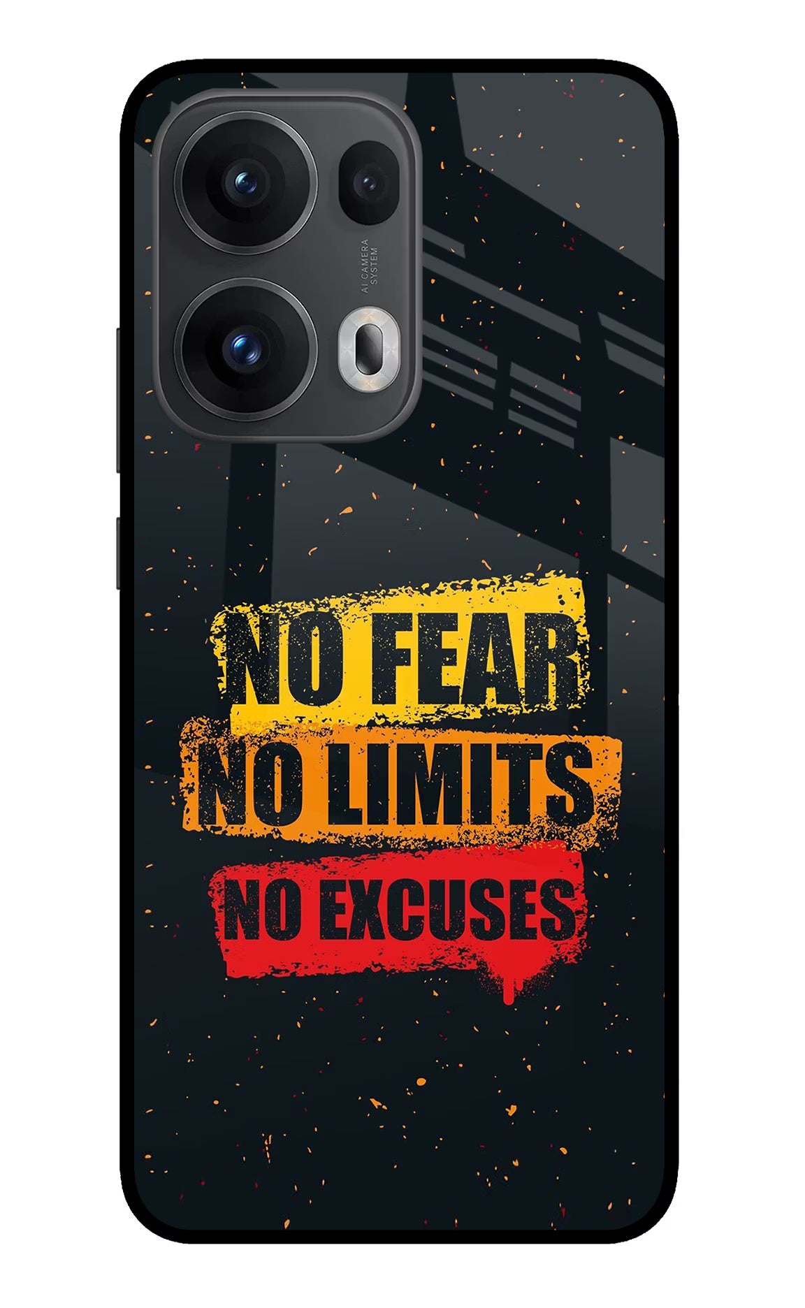 No Fear No Limits No Excuse Oppo Reno13 Pro 5G Glass Case Back Cover by Casekaro